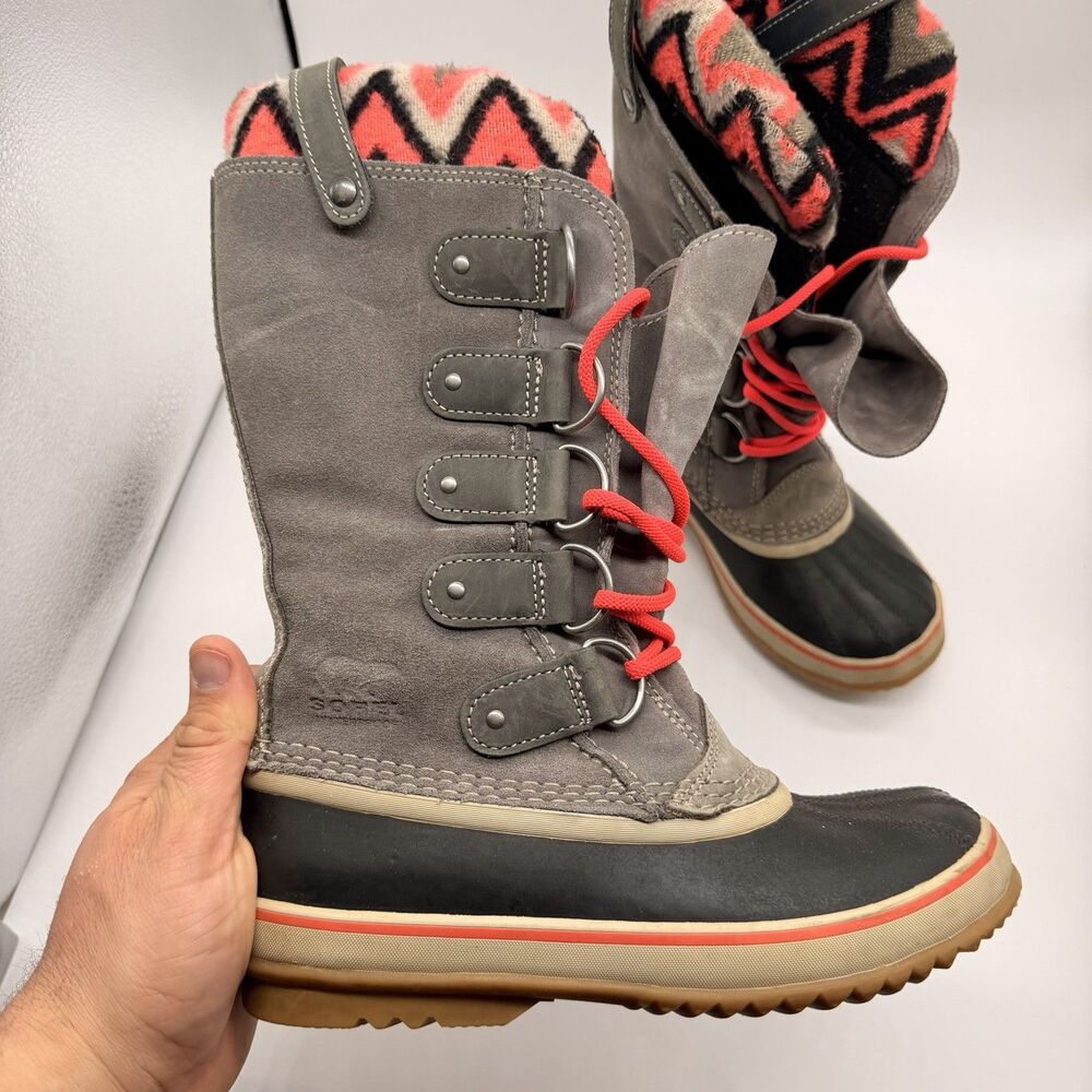 Sorel Joan of Arctic Knit II Boots Gray Pink NL2142-051 Womens Size 8